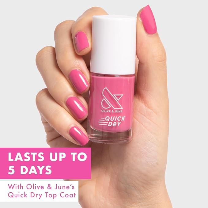 Olive & June Quick Dry Nail Polish | Instant Fast-Drying, Smudgeproof Color | 15-free, Vegan, Cruelty-Free Formula | Lasts up to 5 Days | Salon-Quality Manicure, Pedicure at Home | Prom Magenta Pink