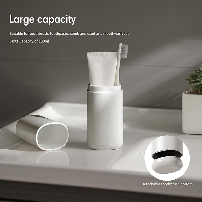 BALUCA Travel Toothbrush Case, Portable Tooth Brush Holder and Toothpaste Cover Container with Mouthwash Cup, Compact Oral Clean Tools Organizer for Traveling/Camping/School/Home - Large Capacity