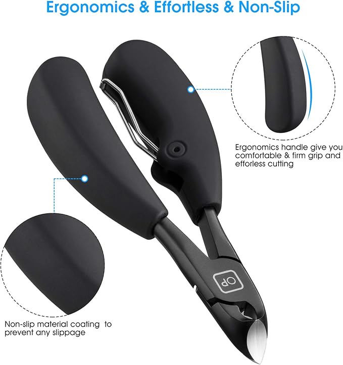 Toenail Clippers for Thick & Ingrown Toe Nails Heavy Duty Precision Nail Scissors Super Sharp Curved Blade Grooming Tool opove X5, Black