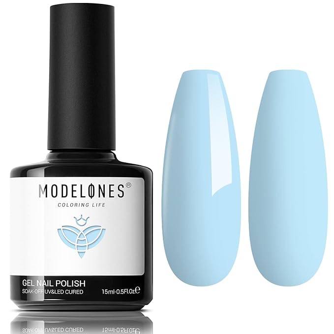 modelones Blue Gel Nail Polish, Pastel Light Blue Polish 15 ML Soak Off Soft Nail Polish Gel Nail Art Starter Salon Manicure Holiday Gift for Women Girl