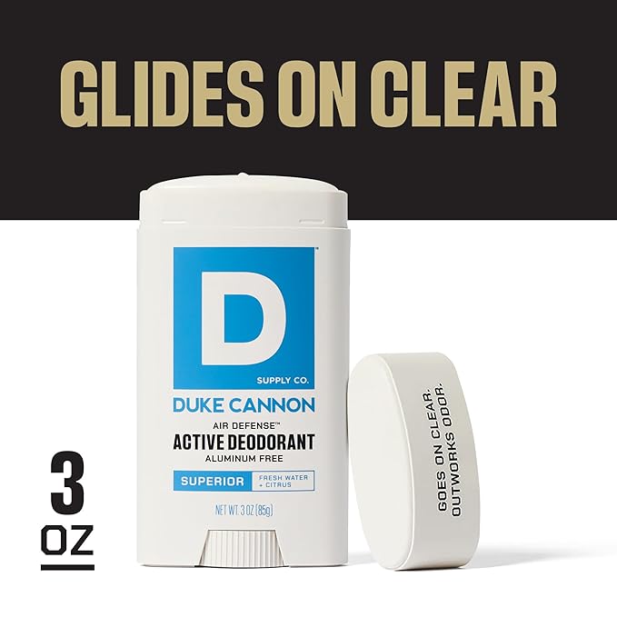 Duke Cannon Aluminum-Free Deodorant for Men - Air Defense, Fresh Water + Citrus, 3 oz – Long-Lasting, Clear Glide, Skin-Soothing Formula (Superior)