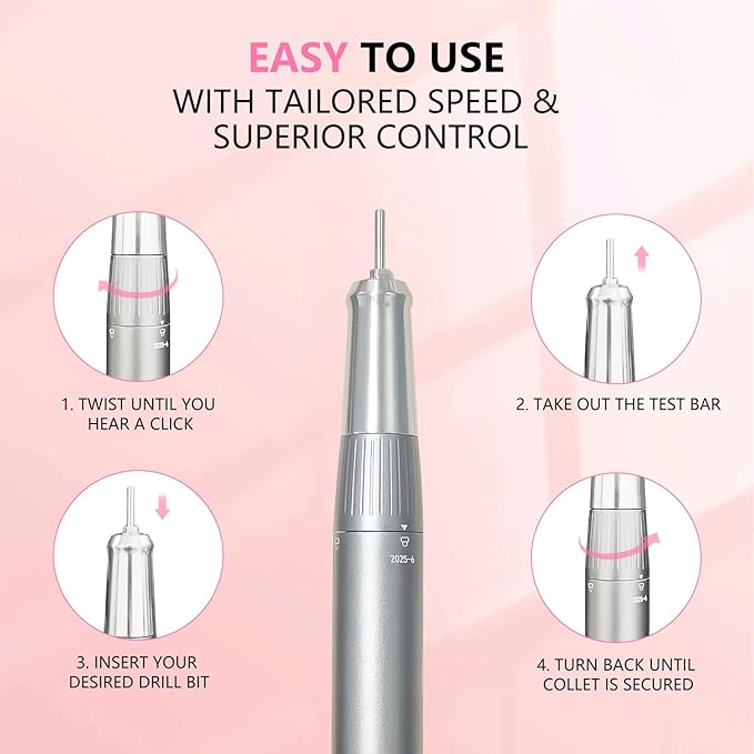 BETE Professional Nail Drill, 40000 RPM Cordless Electric Nail File Kit with 6 Bits, Rechargeable Efile for Acrylic Gel Nails Polishing, Manicure Tools for Salon Home Use, Pink
