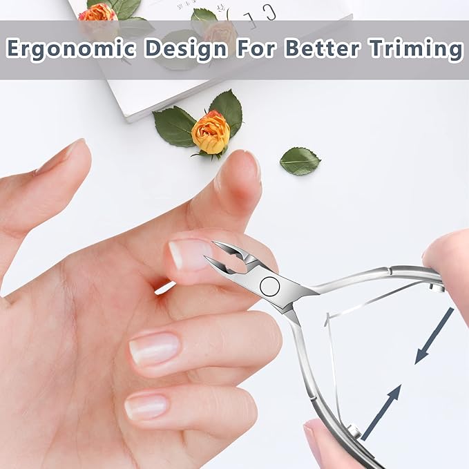 Cuticle Trimmer with Cuticle Pusher and Scissors, Cuticle Remover Professional Durable Pedicure Manicure Tools, Stainless Steel Cuticle Nipper Cutter Clipper (Silver Pusher)