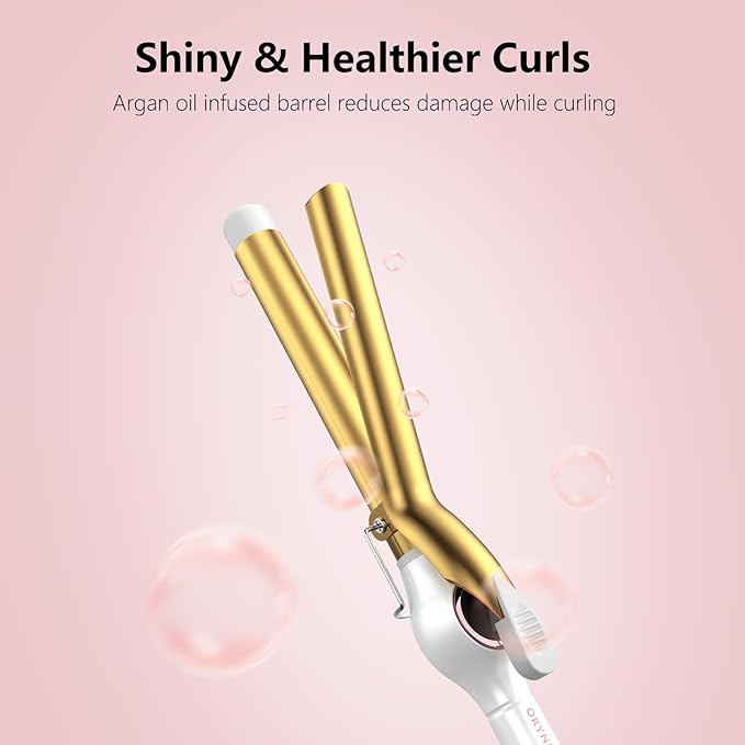 1 Inch Long Barrel Digital Ceramic Curling Wand with Auto Shut Off and Dual Voltage for All Hair Types - Fast Even Heat Up