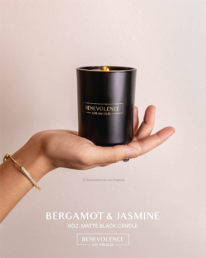 Benevolence LA Clearance Candles Bergamot & Jasmine Christmas Scented Candles | Soy Black Holiday Candle for Home | Gifts for Women and Men | Home Fragrance | Aromatherapy | 6oz