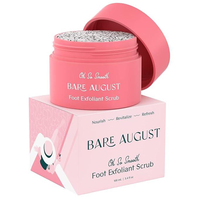 Bare August Foot Scrub - Pure & Natural Exfoliating Treatment - Soothes Skin, Softens Calluses, Eases Dry Cracks, Removes Dead Skin For Soft, Smooth Feet - Pedicure Care For Women & Men - 3.4 fl oz
