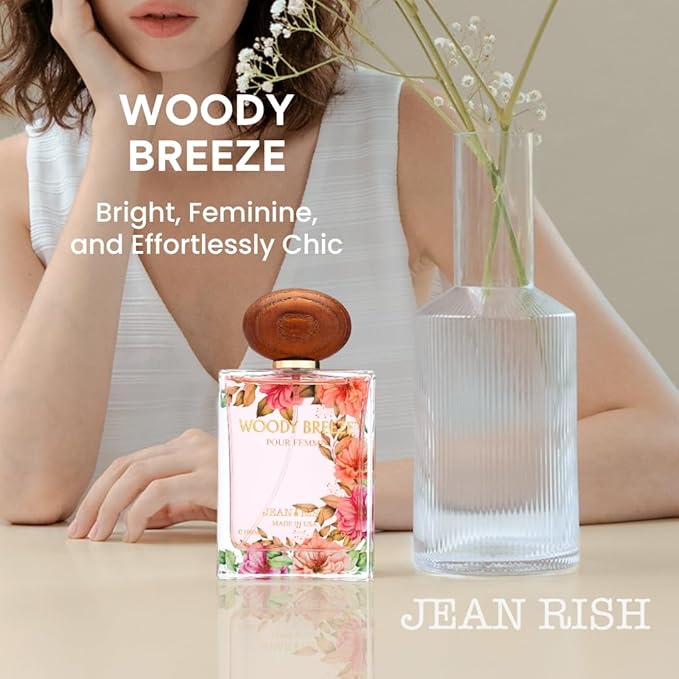 Jean Rish Woody Breeze Eau De Parfum - Perfume for Women (3.4 Fl Oz / 100ml) with Pear, Jasmine & Vanilla Notes - Long Lasting and Luxury Fragrance, Made in USA