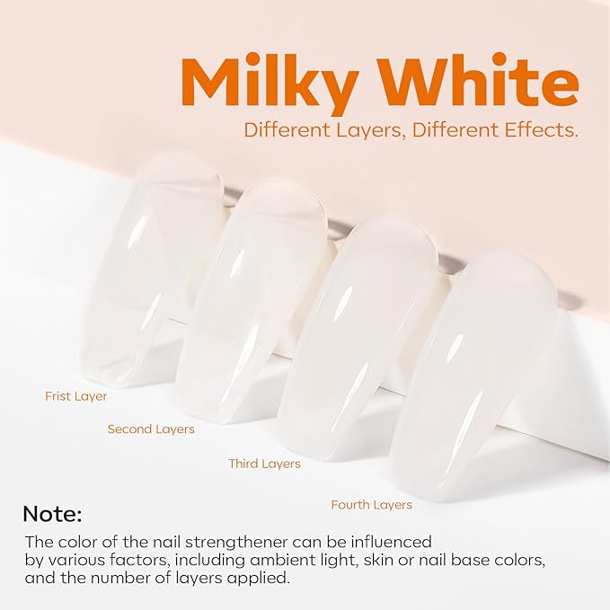 modelones Nail Strengthener, Milky White Nail Polish Natural Nail Concealer Foundation Air Dry Nail Growth Polish for Damaged Nails Imperfection Masking Gifts for Women 15ml