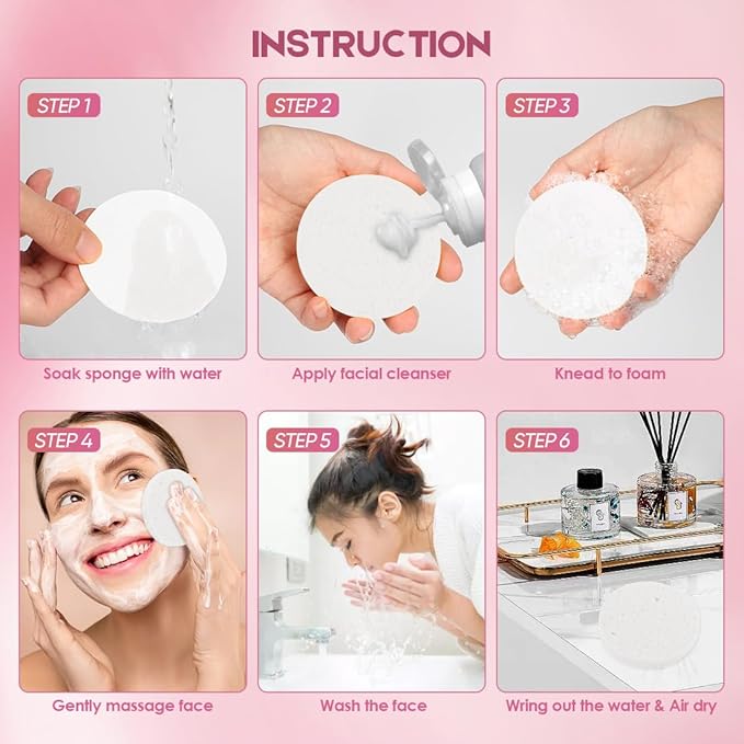 AIDEA Compressed Facial Sponges 96Count White, Round, Face Sponges for Cleansing, Travel Essentials, Natural Cellulose Cosmetic Makeup Sponge for Facial Cleansing, Exfoliating, Makeup Removal