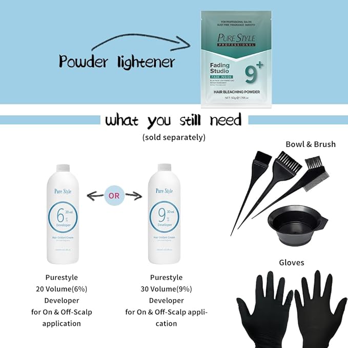 PURESTYLE 2Packs(100g) Professional Ammonia-Free Hair Bleach Powder, Over 9 Levels Blue Fade Technology, Dust-Free & Fragrance Formula Fading Powder, Gentle Quick Bleach Lightener for Hair (2packs)