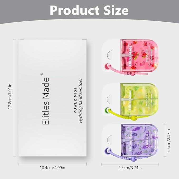 Hand Sanitizer Spray, 3Pack Spray Hand Sanitizer Travel Size With Cute Keychain, Scented Mini Pocket Power Mist Hydrating for Kids Christmas Gifts, 1.35FL.OZ (Watermelon,Lemon,Lavender