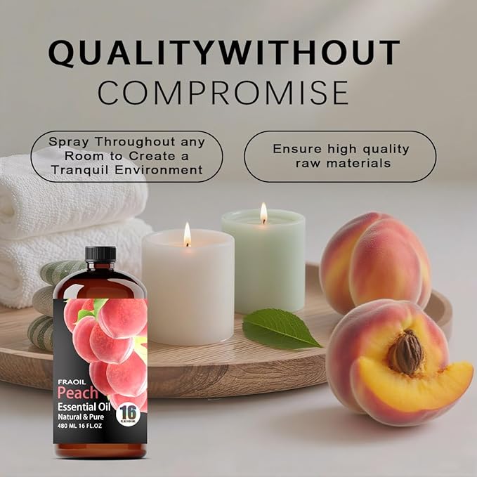 Peach Essential Oil, Peach Oil 16 Fl Oz 480 ML for Diffuser Humidifier Yoga Cleaning DIY Candle Soap Making Perfume Gift for Women Essential Oils