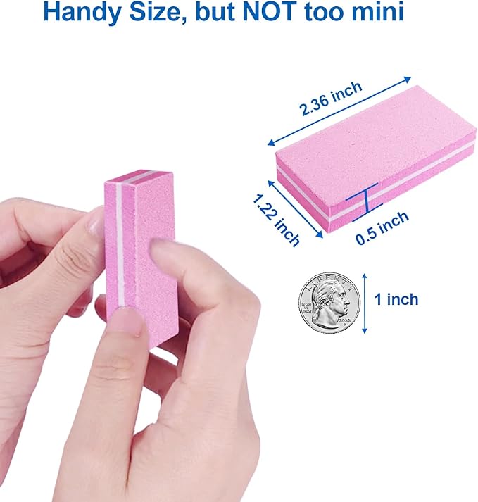 Nail Buffers (60 Pack), Buffer Block Nail File for Acrylic Nails and Natural Nails, 100/180 Grit Small Nail Buffer Block Bulk Buffing Blocks for Nail Buff Professional Manicure File Blocks Set Pink