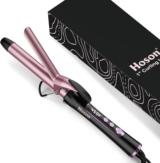 1 Inch Curling Iron, Dual Voltage Hair Curling Iron Heat up to 450°F, Professiona Curling Wand Ceramic Tourmaline(Rose Gold)