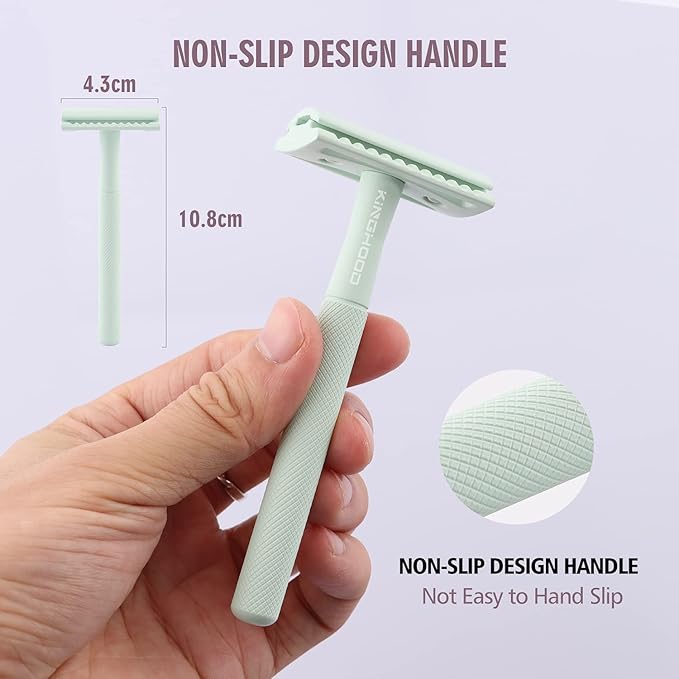 KINGHOOD Safety Razor for Women with 10 Double Edge Razor Blades, Single Blade Razors for Women and Men, Resuable razor, Plastic Free - Green
