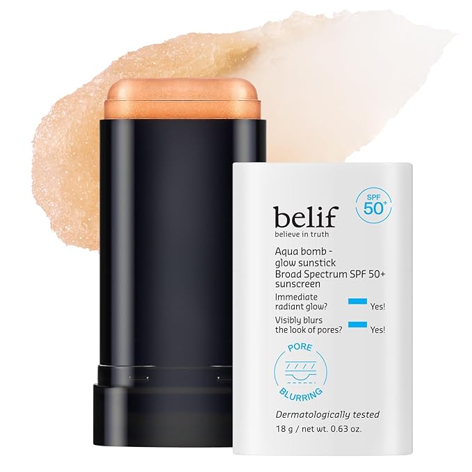 belif Aqua Bomb Niacinamide Sunscreen Stick SPF 50+ PA++++ – Korean Sunstick for Face with Hyaluronic Acid, No White Cast, Lightweight Velvet Finish, Daily UV Protection, Semi-Matte Glow, 0.63 oz