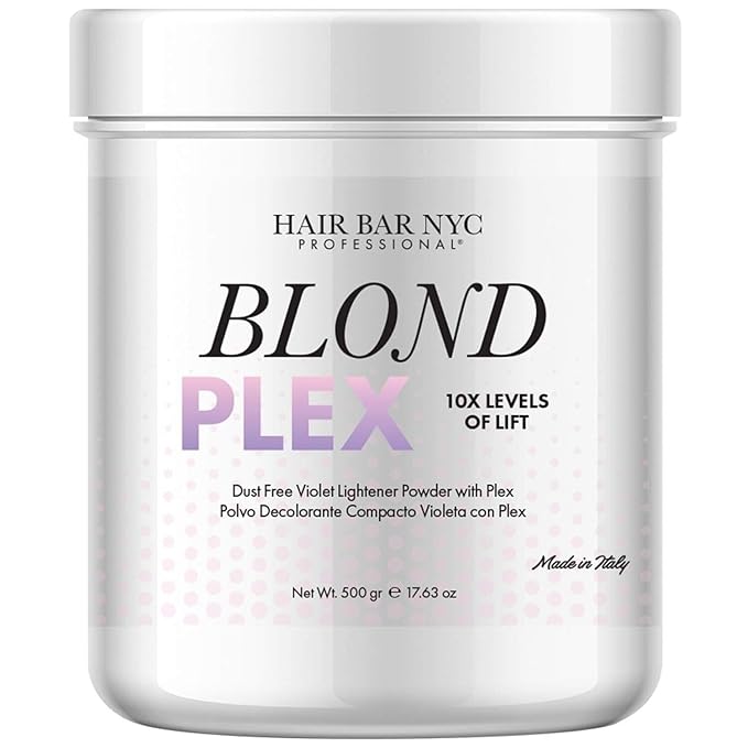 Hair Bar NYC Blond Plex 10X Lightener + 30 Volume Violet Developer Kit – Dust-Free Violet Bleach Powder (50g / 1.76 oz) + Anti-Brass Developer (120 ml / 4.06 fl oz) – Bond-Building Formula