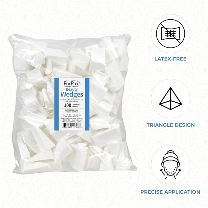 ForPro Professional Collection Beauty Wedges, Latex Free Foam Sponges, Makeup Blenders for Powder and Liquid Makeup, 100-Count