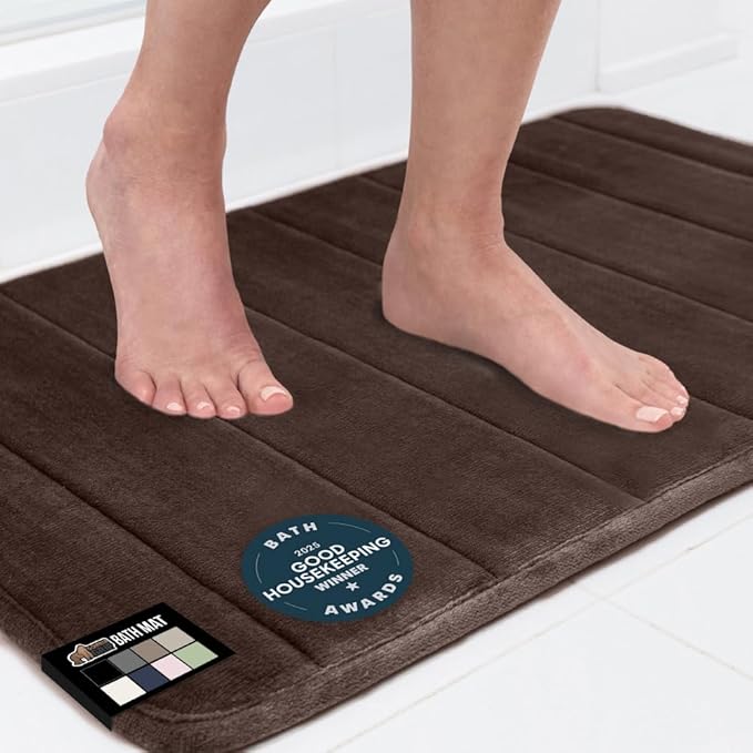 GORILLA GRIP Memory Foam Bath Mat, Soft Absorbent US Designed Bathroom Rug, Gripping Dots Machine Washable Bathmat, Cushioned Floor Mats, Shower Sink Rugs Room Décor Accessories, 36x24 Brown
