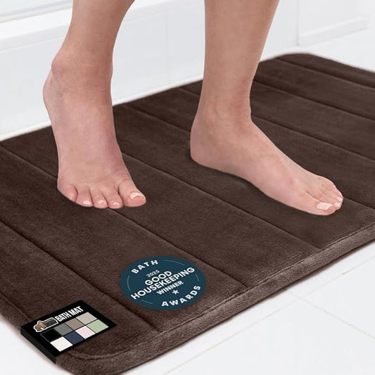 GORILLA GRIP Memory Foam Bath Mat, Soft Absorbent US Designed Bathroom Rug, Gripping Dots Machine Washable Bathmat, Cushioned Floor Mats, Shower Sink Rugs Room Décor Accessories, 36x24 Brown
