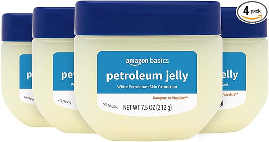 Amazon Basics Petroleum Jelly White Petrolatum Skin Protectant, Unscented, 7.5 oz, 4-Pack, (Previously Solimo)