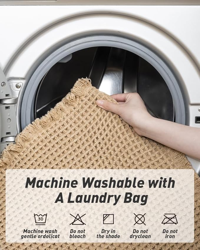 AMOAMI Upgraded Waffle Bath Mat, Super Absorbent Non Slip Bath Mats for Bathroom Floor, Machine Washable Bathroom Rugs with Tassels, Rubber Backed Bathroom Mats, Ultra Soft, 18" x 30", Brown