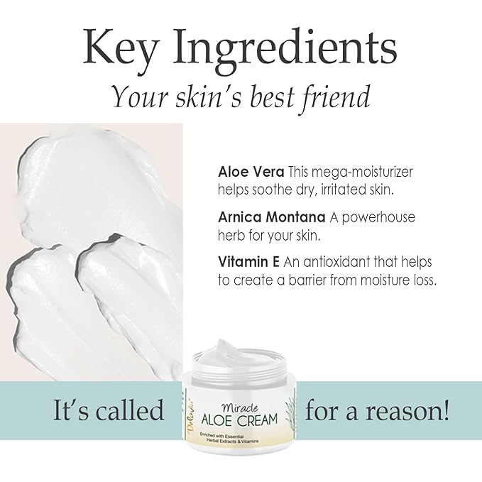 Deluvia Miracle Aloe Cream | Face & Body Moisturizer with Vitamin E & Organic Aloe Vera | Hydrating, Soothing for Dry Skin | Psoriasis, Eczema - 2 oz