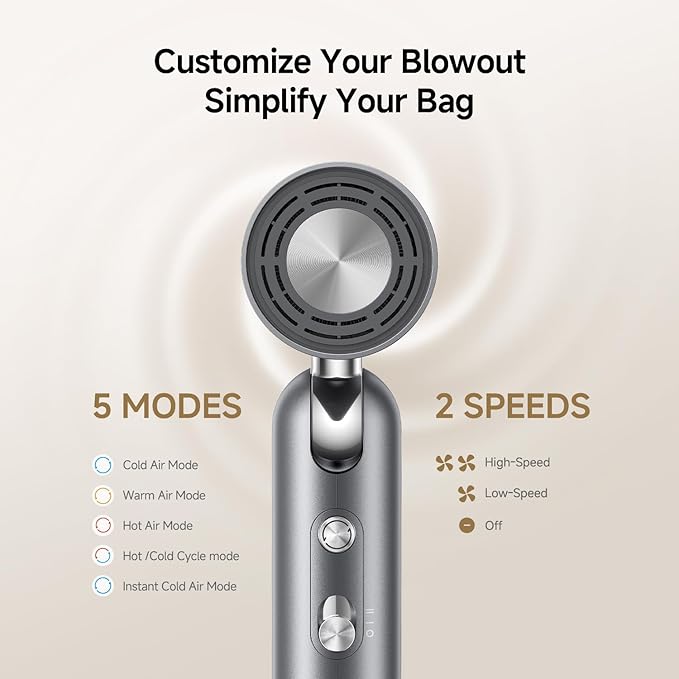 Dreame Pocket Pro Hair Dryer, Dual Voltage Travel Blow Dryer with Diffuser, 1300W Professional HighSpeed Ionic Hair Blower, Fast Drying, Low Noise, Lightweight, No Heat Damage, Global Travel 120V/240V