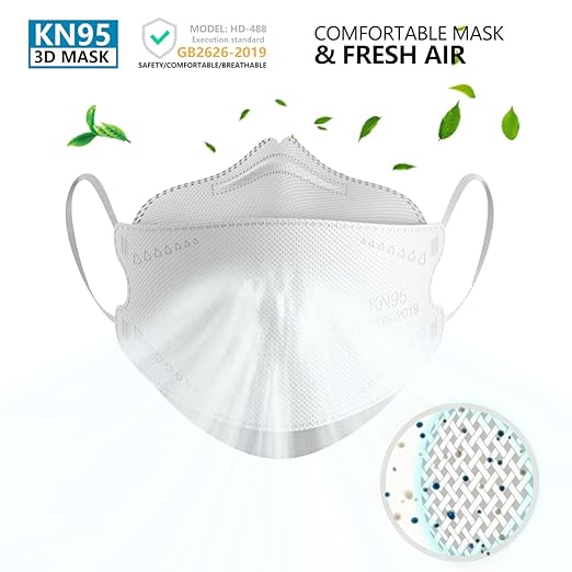 KN95 Face Masks 50 Pack, Breathable Comfortable and Disposable KN95 Mask, White