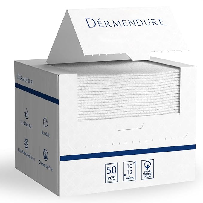 Disposable Face Towels, Disposable Face Towelette, Dry Wipes, Extra Large Size, 100% Natural Fibres, Super-Soft, Extra Absorbent, Makeup Remover, 100% Biodegradable, 50 PCS