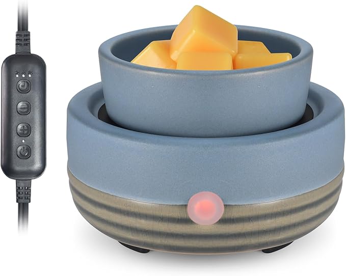 Candle Wax Melt Warmer with Timer Ceramic Electric Wax Melt 4-in-1 Oil Burner Adjusting Temperature Fits Yankee Large Jar Scented Candle for Home Decor Birthday Gifts for Women Mom Grandma Girls Blue