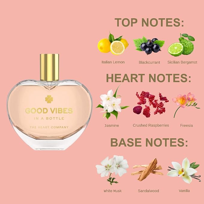 THE HEART COMPANY GOOD VIBES in a bottle | Vegan Gourmand Perfume for women | Fruity Women's Eau de Parfum | Sweet Fragrance 75ml - 2.5 fl oz.