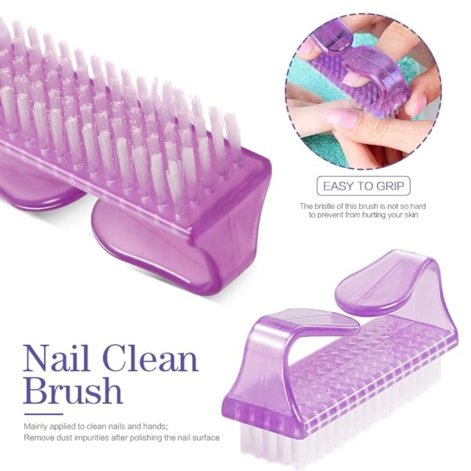 Teenitor Nail Polish Gel Remover Tools Kit with Nail Clips Nail Remover Pads Cuticle Pusher Nail Brushes Nail File Grits 120/180 Buffer Block Grits 400/4000, 6 Pack Purple