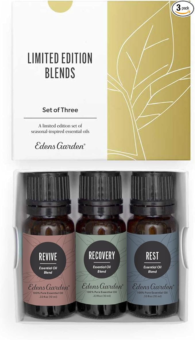 Edens Garden Mind, Body & Soul Essential Oil 3 Set – 100% Pure Therapeutic Grade, Undiluted Aromatherapy- Revive, Recovery, Rest Blends– for Natural Wellness, Humidifiers & Diffusers, 10 ml/ 3 Pack