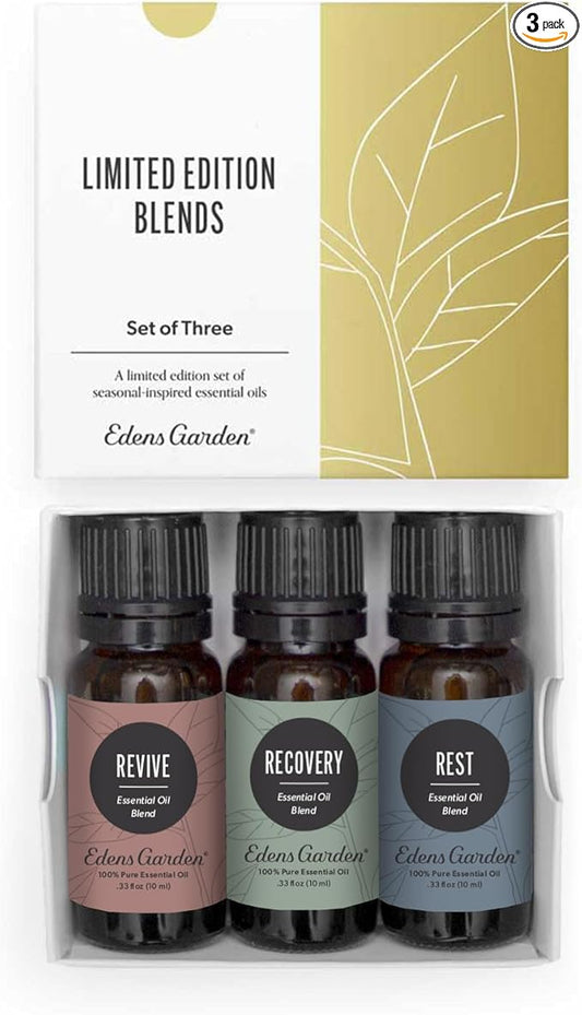 Edens Garden Mind, Body & Soul Essential Oil 3 Set – 100% Pure Therapeutic Grade, Undiluted Aromatherapy- Revive, Recovery, Rest Blends– for Natural Wellness, Humidifiers & Diffusers, 10 ml/ 3 Pack