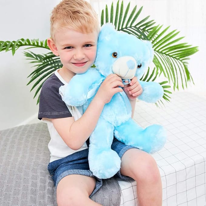 LED Teddy Bears Stuffed Animals, Cute Glow Bear Plush Toys Creative Colorful Luminous Light Up Doll Gifts for Bedroom, Kids, Baby, Valentine,Blue,18 inch