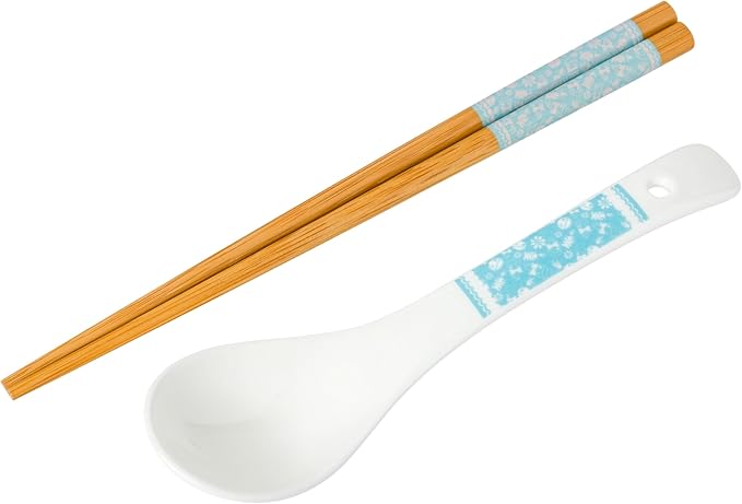 Silver Buffalo Disney Lilo and Stitch Flower and Leaves Pattern Ceramic Ramen Noodle Rice Bowl with Chopsticks and Spoon, Microwave Safe, 20 Ounces