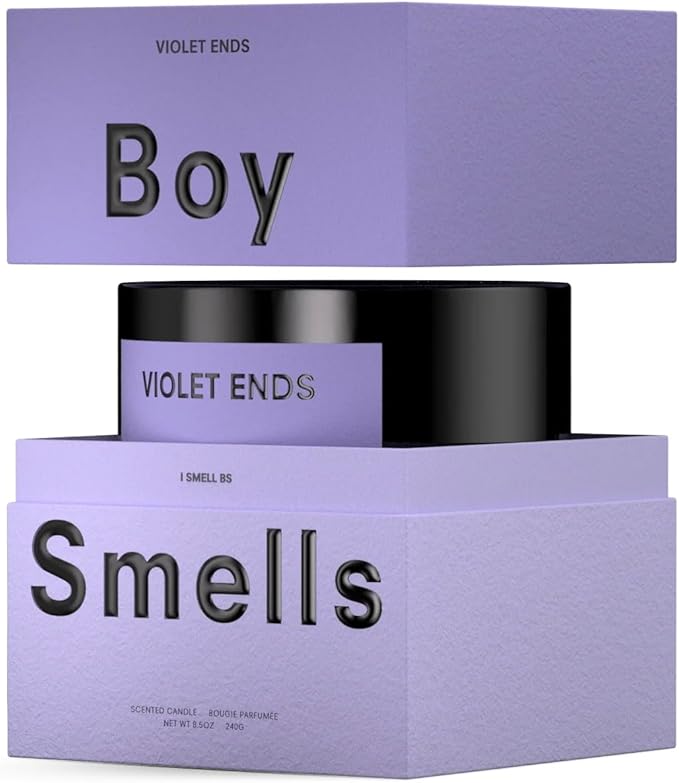 Boy Smells Violet Ends Candle - 8.5 oz - Aromatic Candle for Home with Rhubarb, Violet and Smoked Papyrus - Up to 50-Hour Burn - Cotton Wick