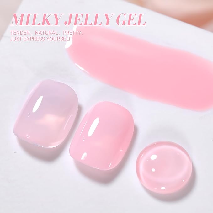 Born Pretty Jelly Gel Nail Polish Jelly Light Pink Gel Polish Sheer Translucent Soak Off Hema-Free Gel Polish Nail Art DIY 15ML