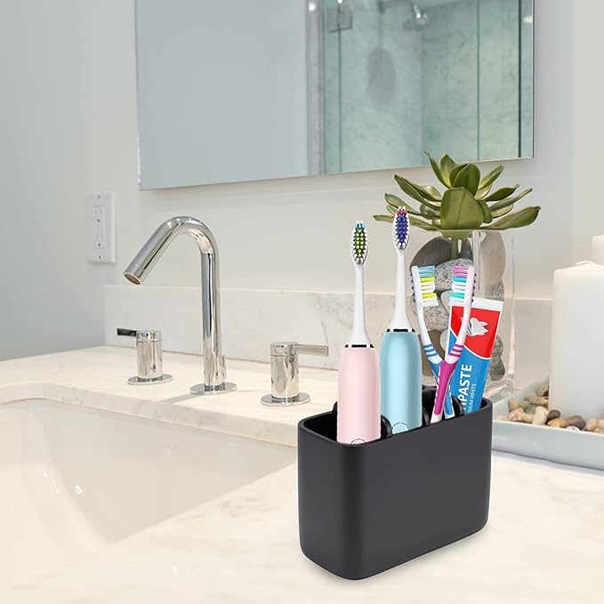 Toothbrush Holder Bathroom Toothbrush Toothpaste Organizer Tooth Brush Holder Makeup Brushes Holder Resin (Black)