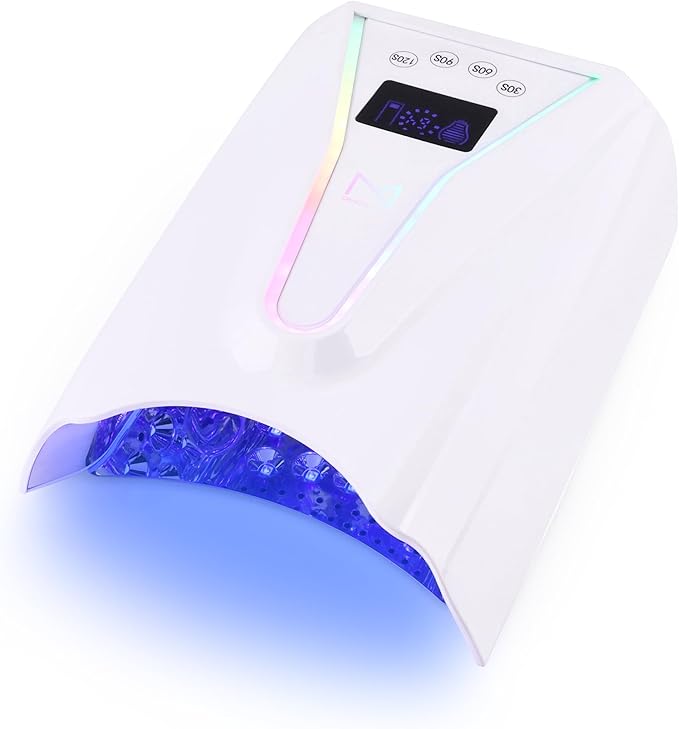 M - Crystal Cure 128W UV Nail Lamp - Fast Curing Nail Light with 45 Powerful 365nm+405nm LEDs - Cordless, Rechargeable, Auto Sensor - UV Light for Gel Nails for Manicures & Pedicures (White)