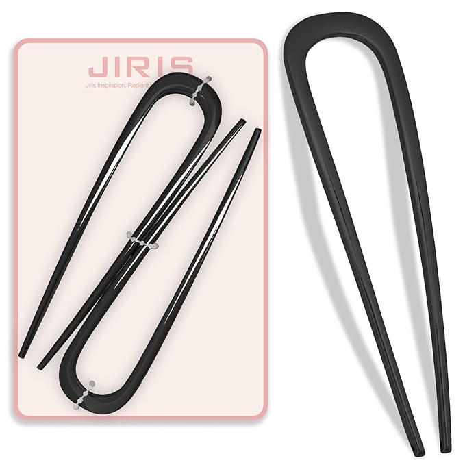 2PCS 4.2Inch French Hair Pins U-Shaped Pins for Women and Girls Fashion Metal Hair Pin French Twist Hair Pins for Buns, Updos,Stylish and Functional(set1-black)