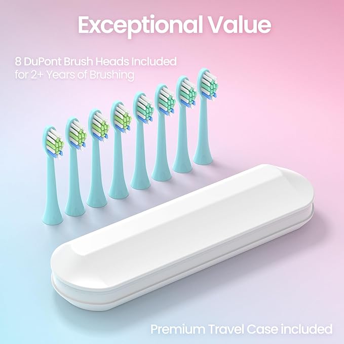YUNCHI Sonic Electric Toothbrush for Adults & Kids, Rechargeable Battery Electric Toothbrush, 8 Brush Heads, 5 Modes, 44000 VPM Motor, 2 Min Smart Timer, IPX7 Waterproof, Travel Case, 90 Days-Gradient