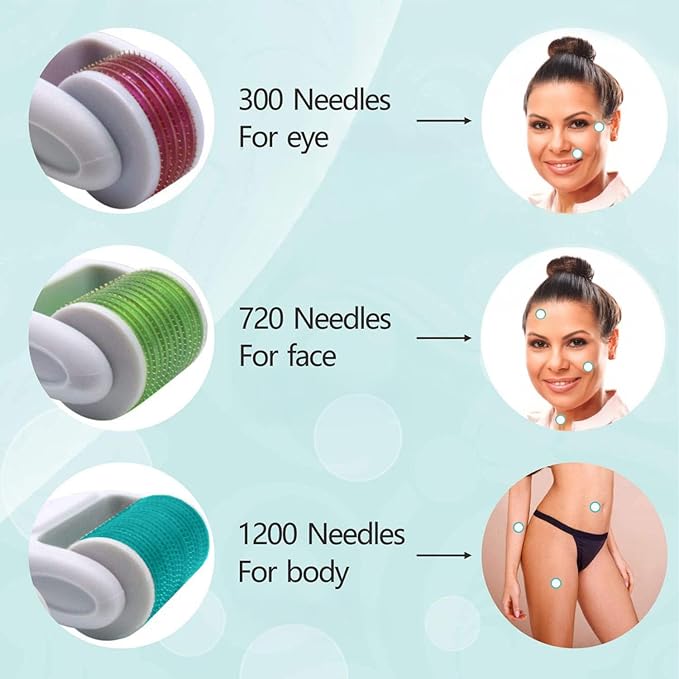 Derma Roller for Face, Body, Scalp, Beard - Angel Kiss 4 in 1 Titanium Microneedling Roller Set