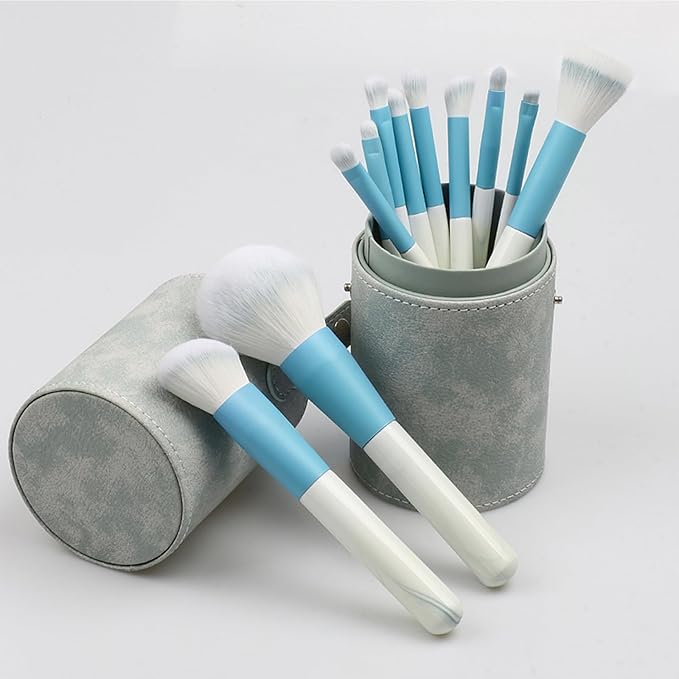 Makeup Brush Holder, Makeup Brush Organizer for Vanity, Portable Waterproof PU Leather Travel Makeup Brush Case Bag (Turquoise)