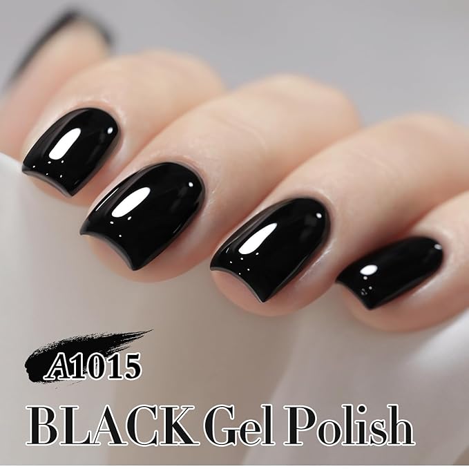 Double Rhythm 15ML Gel Nail Polish Pure Sheer Same Color Same Bottle Soak Off Gel Polish Art Manicure Salon DIY at Home for Women (Black-A1015)