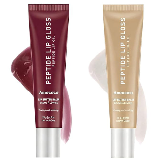 Peptide Lip Gloss Balm for Moisture & Shine, Hydrating Lip Butter Balm with Hyaluronic Acid & Shea Butter, 0.5oz (04# & 05#)