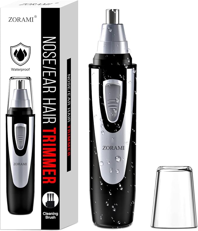 Ear and Nose Hair Trimmer Clipper - 2025 Professional Painless Eyebrow & Facial Hair Trimmer for Men Women, Battery-Operated Trimmer with IPX7 Waterproof, Dual Edge Blades for Easy Cleansing Black
