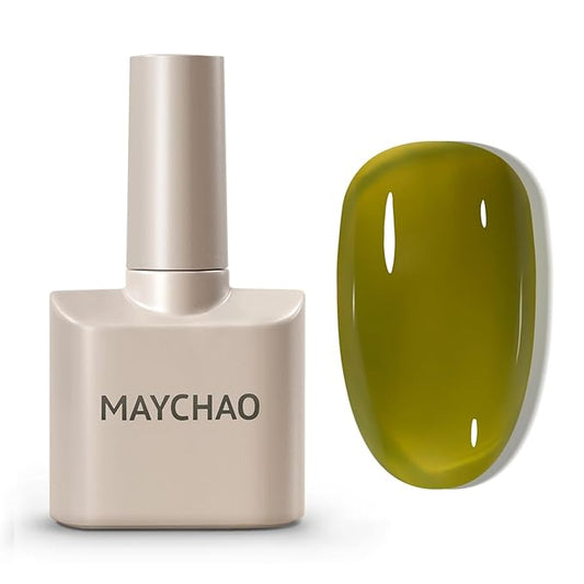 MAYCHAO 15ML Gel Nail Polish 1Pc Jelly Green Gel Polish Soak off Translucent Green Nail Polish Nail Art Manicure Salon DIY at Home, 0.5 OZ