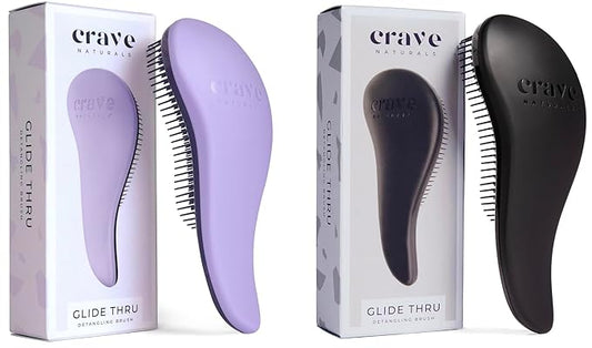 Crave Naturals Glide Thru Detangling Brush, Detangler Brush for Curly, Straight, Wet and Dry Hair Comb for Adults and Kids, Hair Accessories for Women, Purple and Black